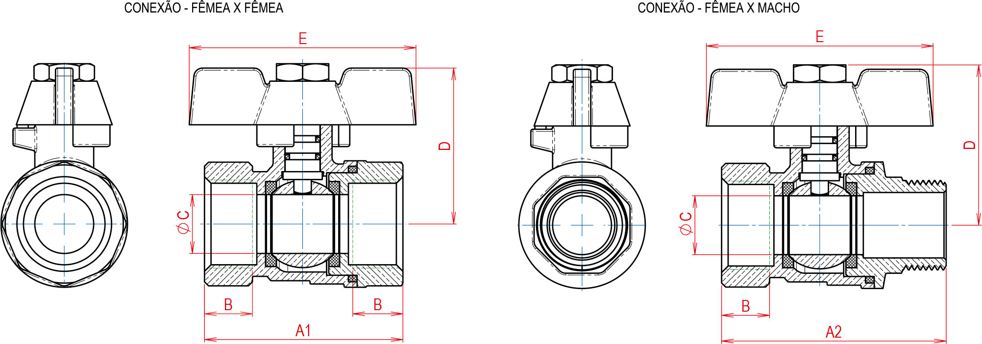 Valvula-de-Esfera-Monobloco-Latao-Forjado-PN-25---30-com-Acionamento-Borboleta-desenho